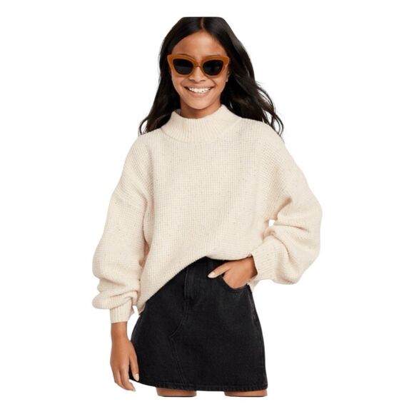 Gap Waffle Mockneck Sweater Birch Beige Soft Knit Long Sleeve Pull-Over L - Picture 1 of 6